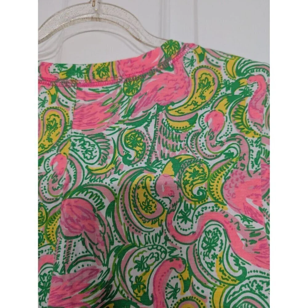 Lilly Pulitzer Flamingo Britton Dress Womens Size XS Green Paisley Hot Wings - Picture 8 of 11